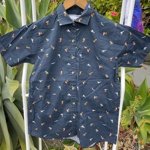 Surf print Button down shirt non-binary gender neutral queer NWOT